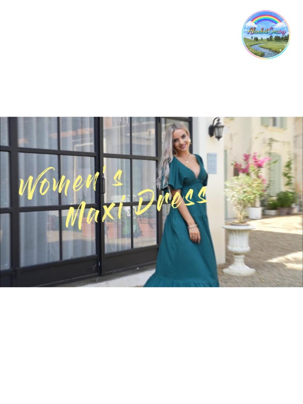 Women's V-Neck Backless Flutter Sleeve Tiered Maxi Dress Elastic Waist - Picture 6 of 6